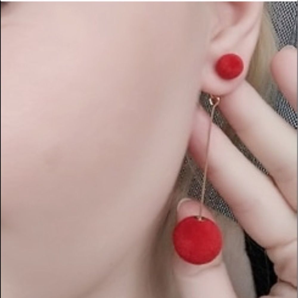 (B1) Red Velvet Ball Earrings
